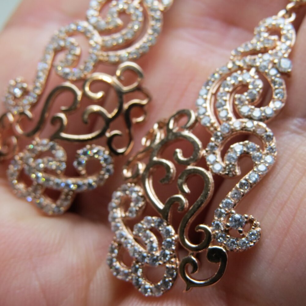 14k Pink Gold Sterling Silver Diamond Earring - Picture 4 of 5